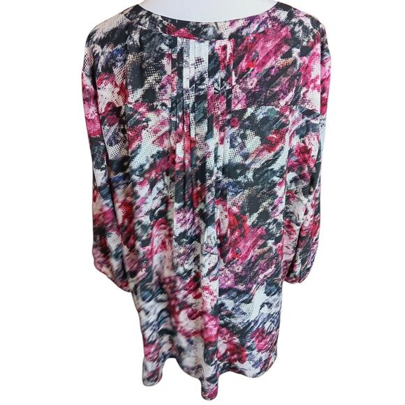 NYDJ Blouse Top 2X Floral Pleats Popover Dressy Career Office‎ Event Roses Artsy - Picture 2 of 11